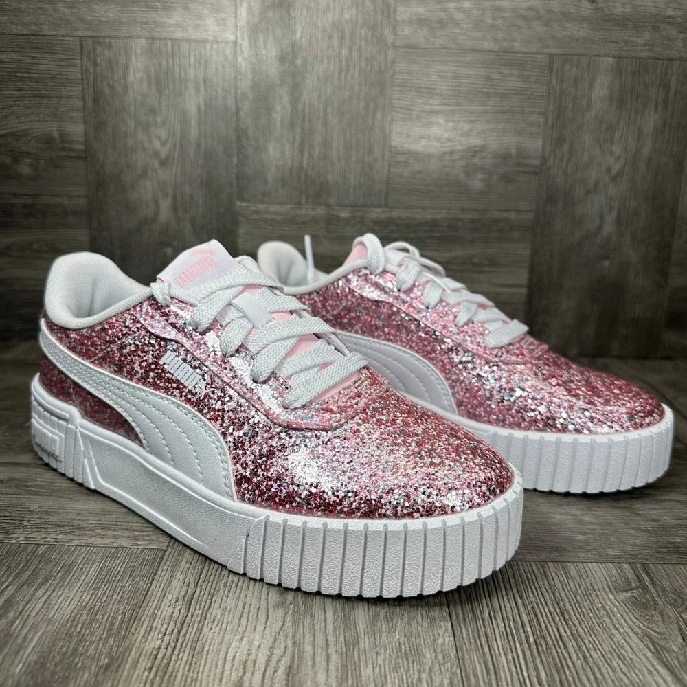 Puma Cali Dream Kids 2.5 Pink Glitter Sparkly Platform Sneakers NEW